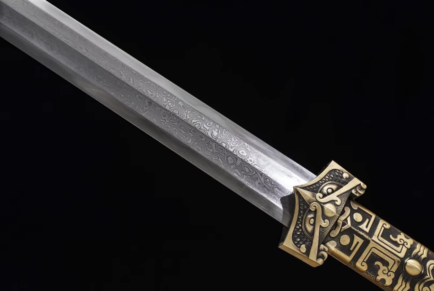 Han jian,Damascus Steel octahedral Blades,Brass Fittings,Two Scabbard Materials,chinese sword,LOONGSWORD