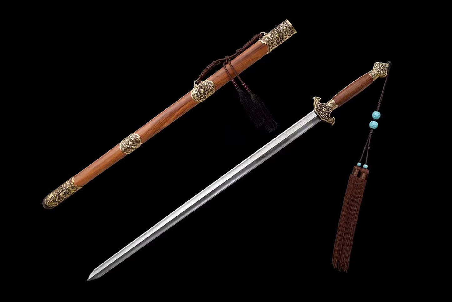 Peony Sword Real,Damascus Steel Blade,Brass fittings,Rosewood Scabbard,chinese swords