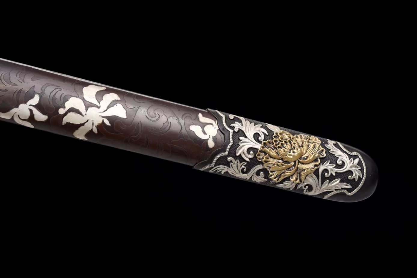 LOONGSWORD,Peony Sword Real,Forged Damascus Steel Blades,Brass Scabbard