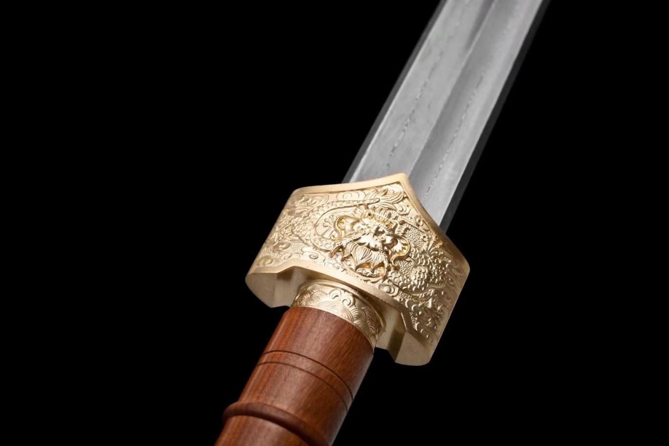 Yuewang Sword,Damascus Steel Blades,Brass Fittings,Redwood Scabbard