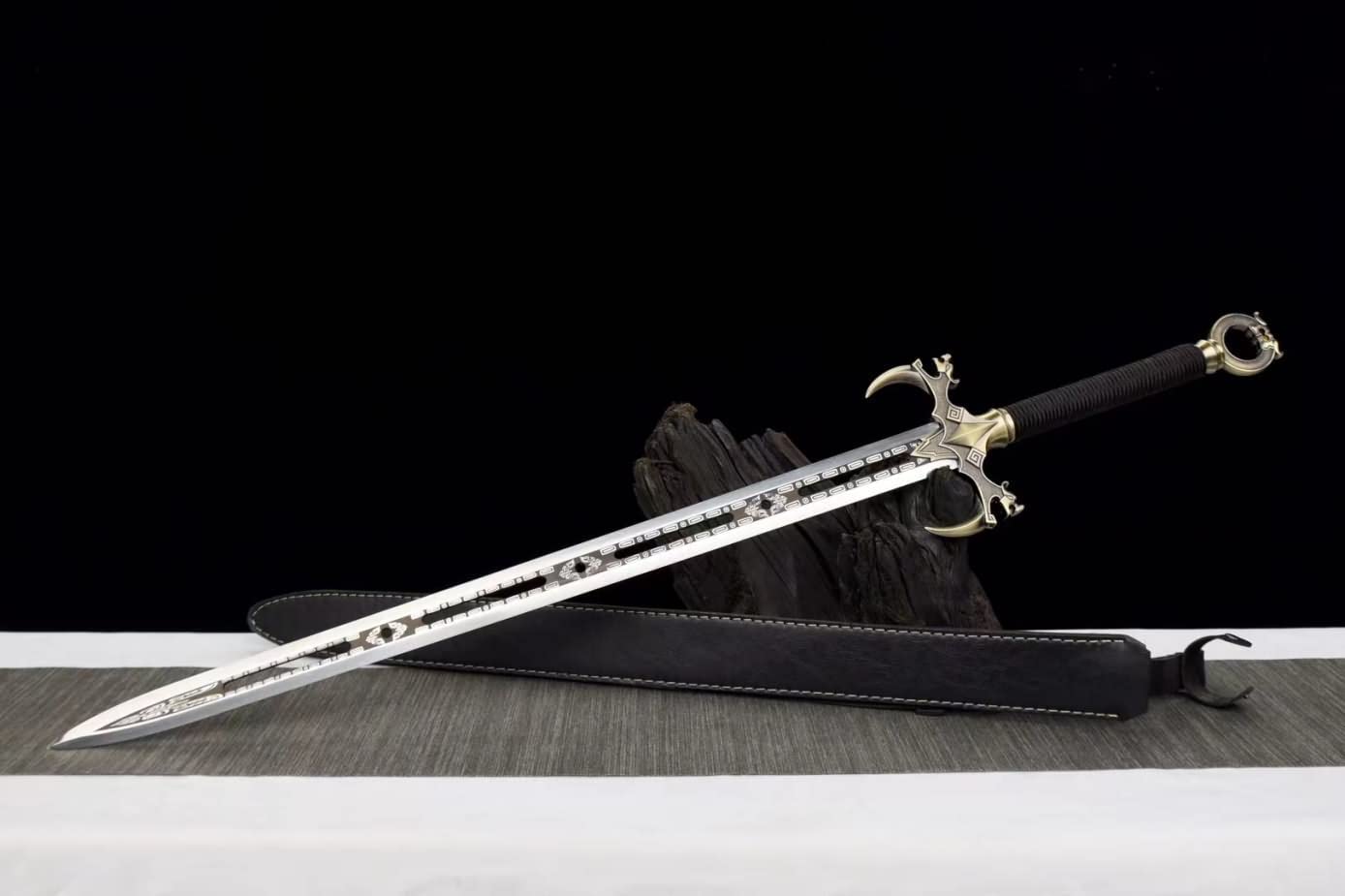 Knight Swords,Forged Hadifield Steel Etch Blade,Alloy Fittings,Fake Leather Scabbard,chinese sword