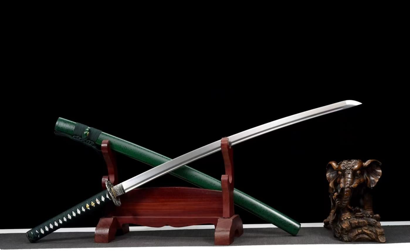 Sword Razor Sharp Samurai Forged Blade Kendo Green Scabbard