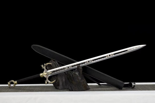 Knight Swords,Forged Hadifield Steel Etch Blade,Alloy Fittings,Fake Leather Scabbard,chinese sword
