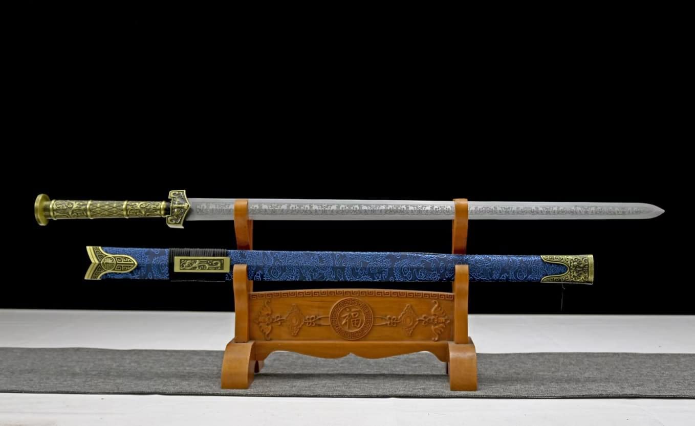 Han sword Medium Carbon Steel Blade Alloy Fittings Blue Scabbard,chinese sword
