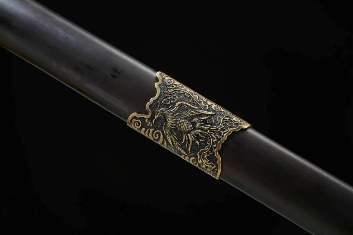 Phoenix Sword Real Damascus Clay Tempered Ebony Scabbard Brass Fittings,Chinese swords real