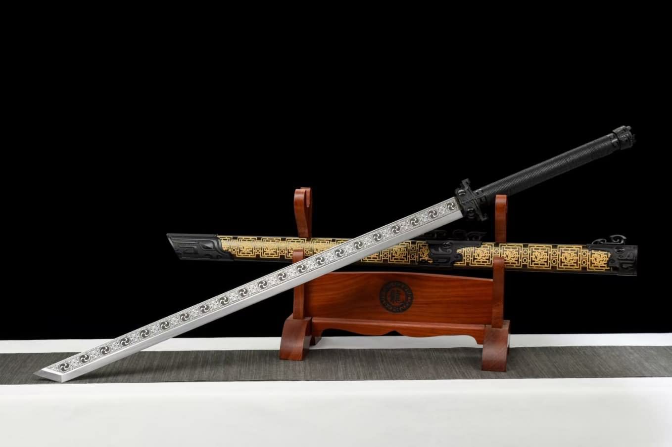 LOONGSWORD,chinese sword,Tactical Sabre,Tang DAO high Carbon Steel Etch Blades,Alloy Fittings,carvings Scabbard