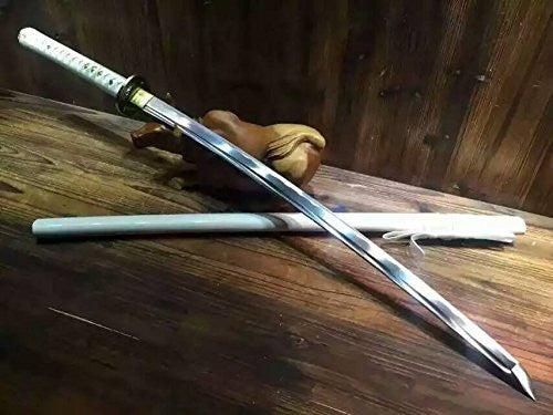 katana/Samurai sword/Medium carbon steel/Alloy fitted/Wood white paint Scabbard/Length 39" - Chinese sword shop