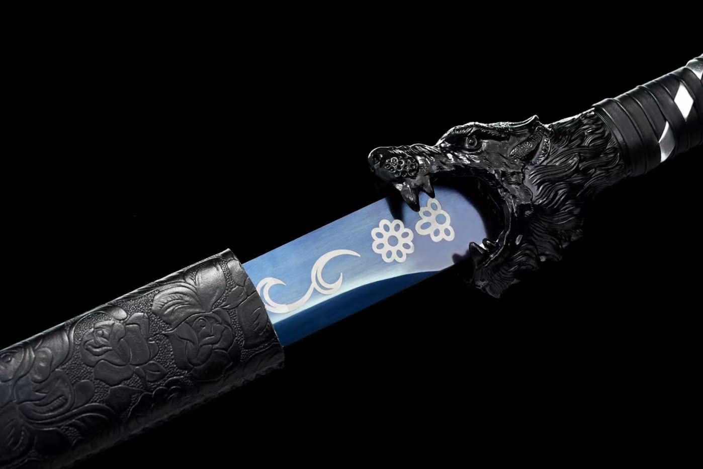 Dragon Tang jian,Forged High Carbon Steel Etched Blade,Fake Leather Scabbard,Chinese swords