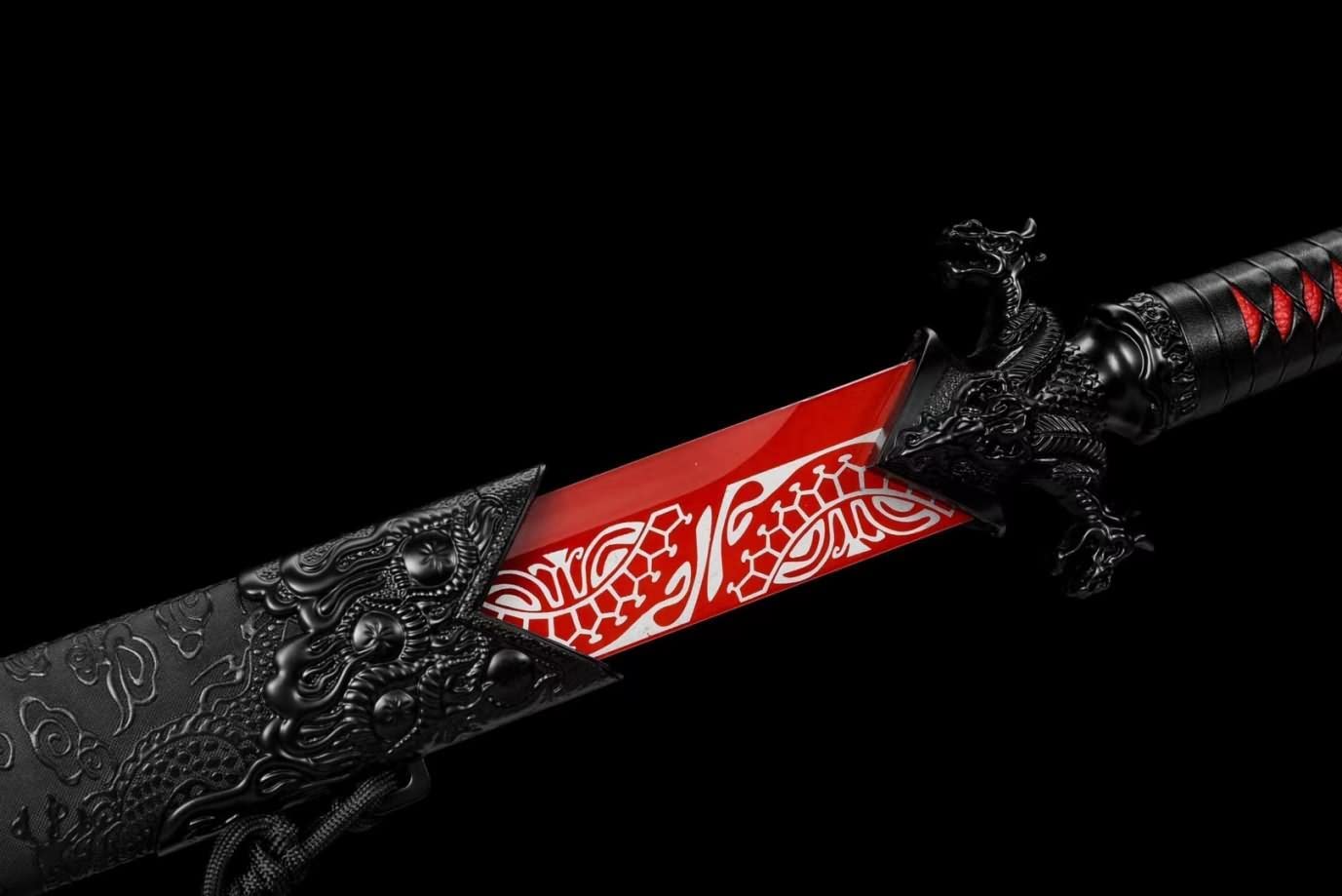 LOONGSWORD,Chinese Swords Real,Dragon Tang dao,Hand Forged High Carbon Steel red Blade,Alloy Fittings