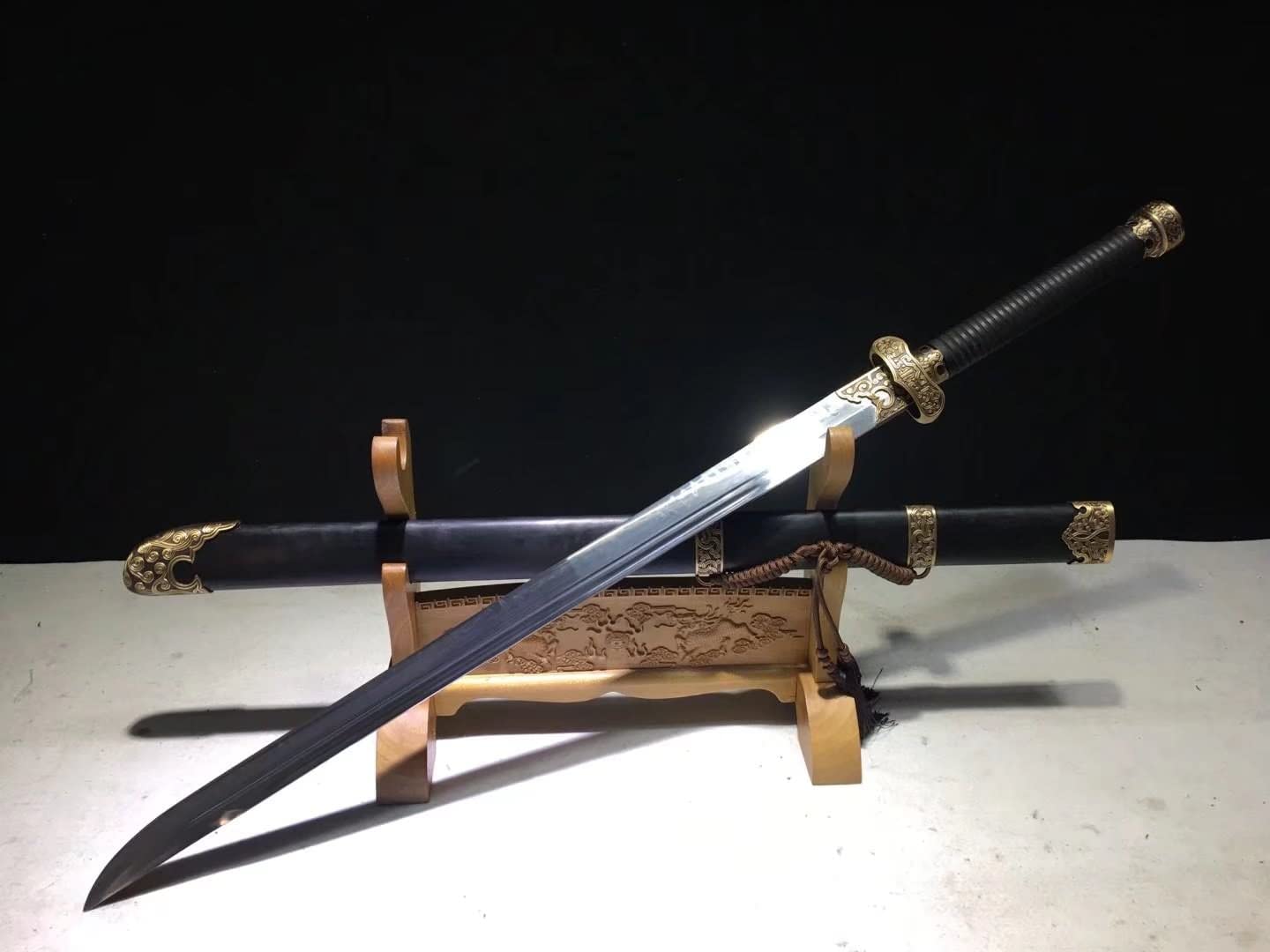 Broadsword,Black Gold dao,Forged Burn Blade,Brass Fittings