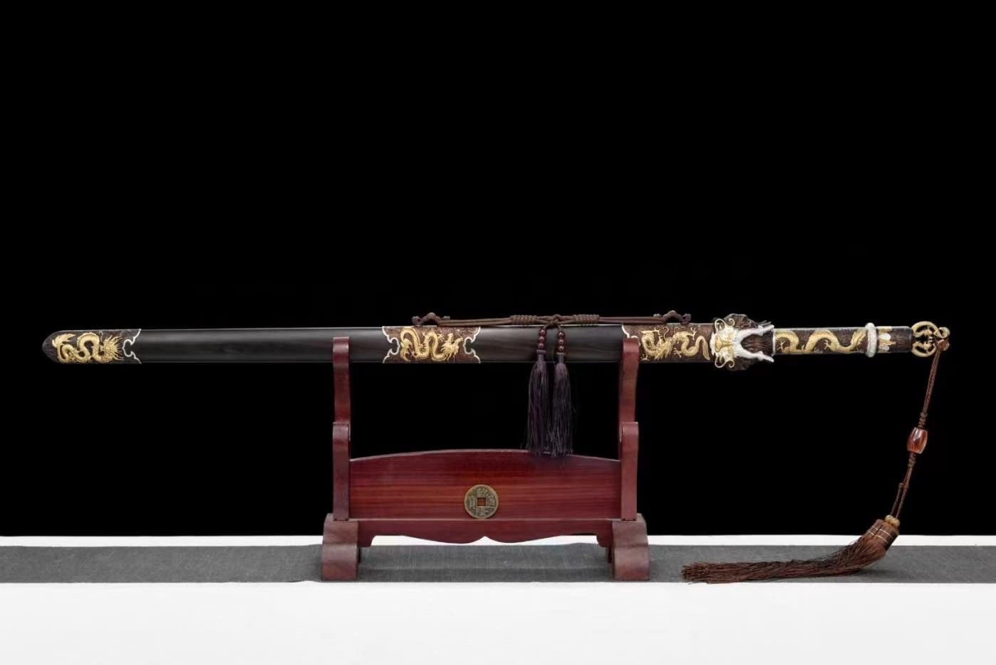 Dragon Swords,Damascus Steel Octahedron Blades,Ebony Scabbard,Brass Fittings,chinese sword