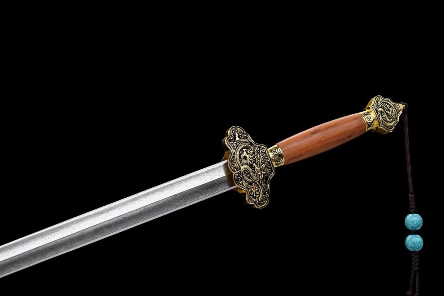 Nine Dragons Sword,Damascus Steel Blades,Golden Yellow Alloy Fittings