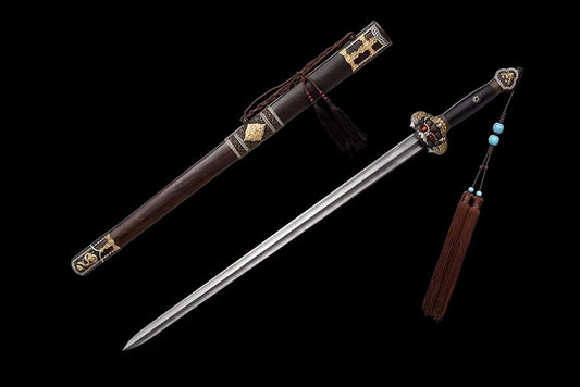 Yongle jian Sword,Hand Forged Damascus Blade,Ebony,Alloy Fittings,Chinese sword