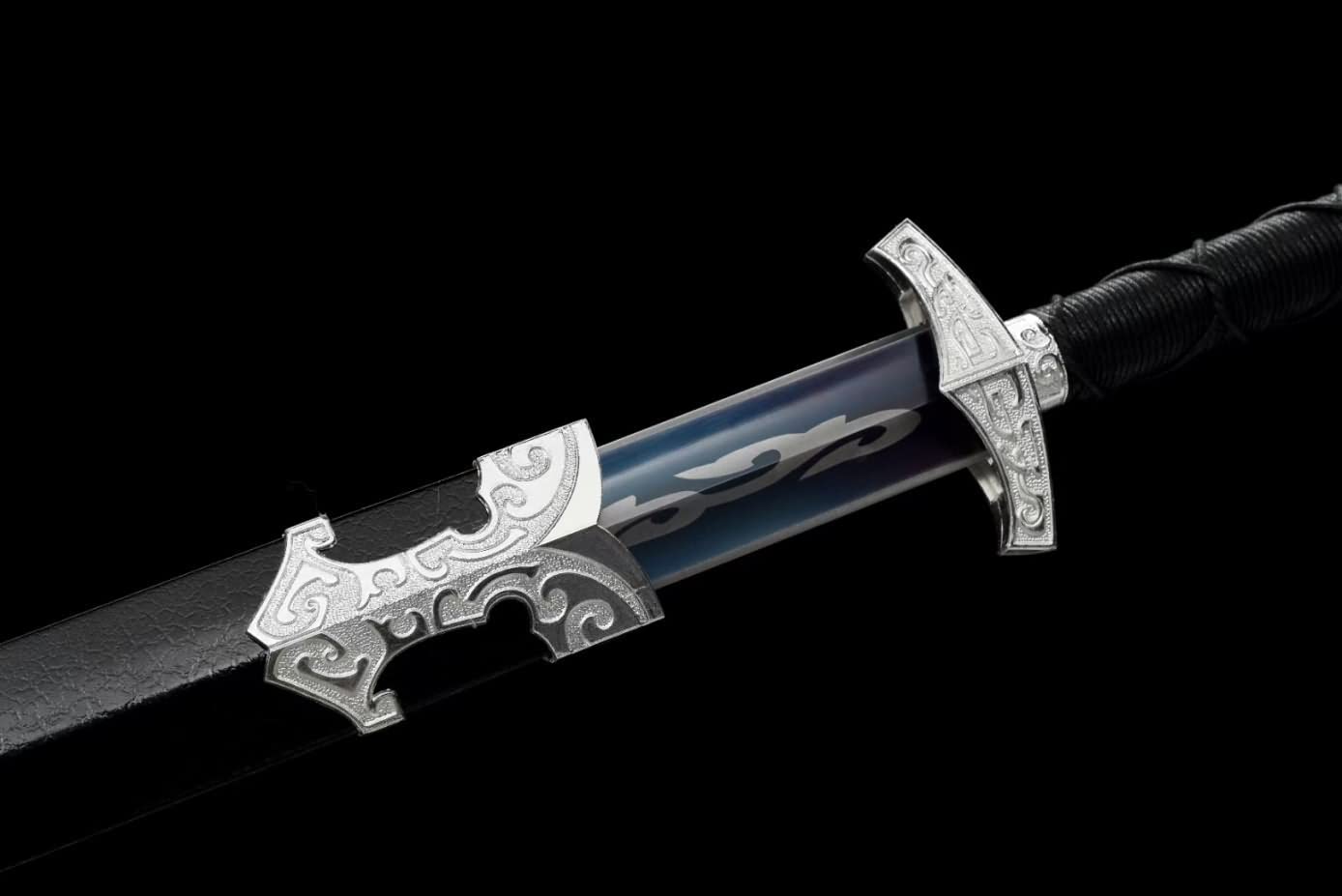 LOONGSWORD,chinese sword,Great Han jian Blue Blade,Alloy Fittings,Solid Wood+Paint Scabbard