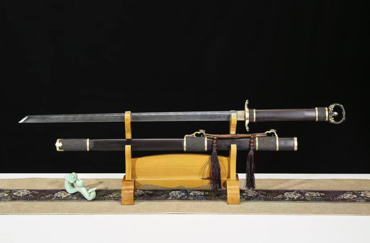 Tang dao,Forged Damascus Blade,Brass Fittings,Ebony Scabbard,chinese swords