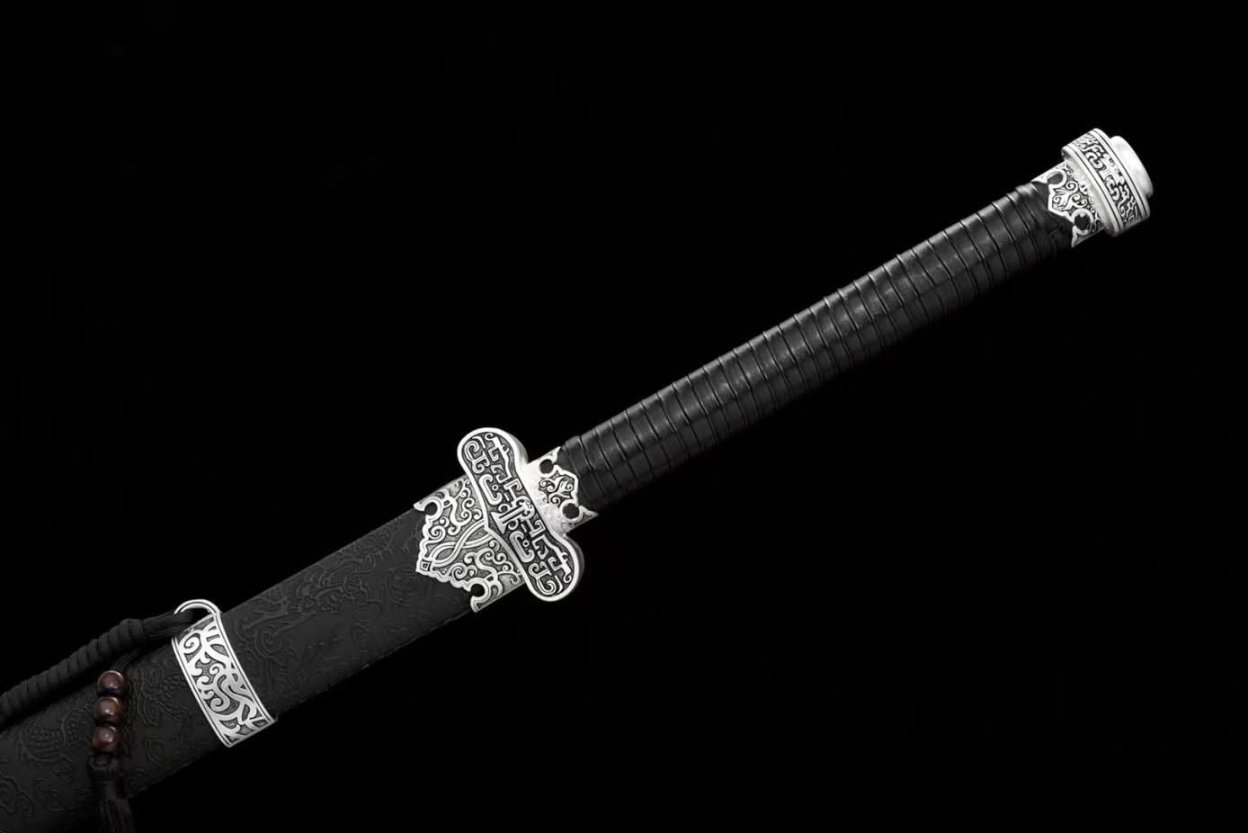 Black Gold Sabre,High Carbon Steel Blades,Faux Leather Scabbard,chinese sword real