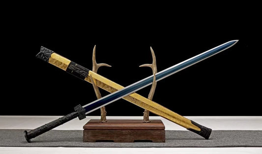 han Sword Real Medium Carbon Steel Blade Yellow Scabbard,chinese swords