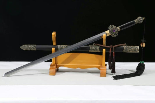 Phoenix Sword Real Damascus Clay Tempered Ebony Scabbard Brass Fittings,Chinese swords real