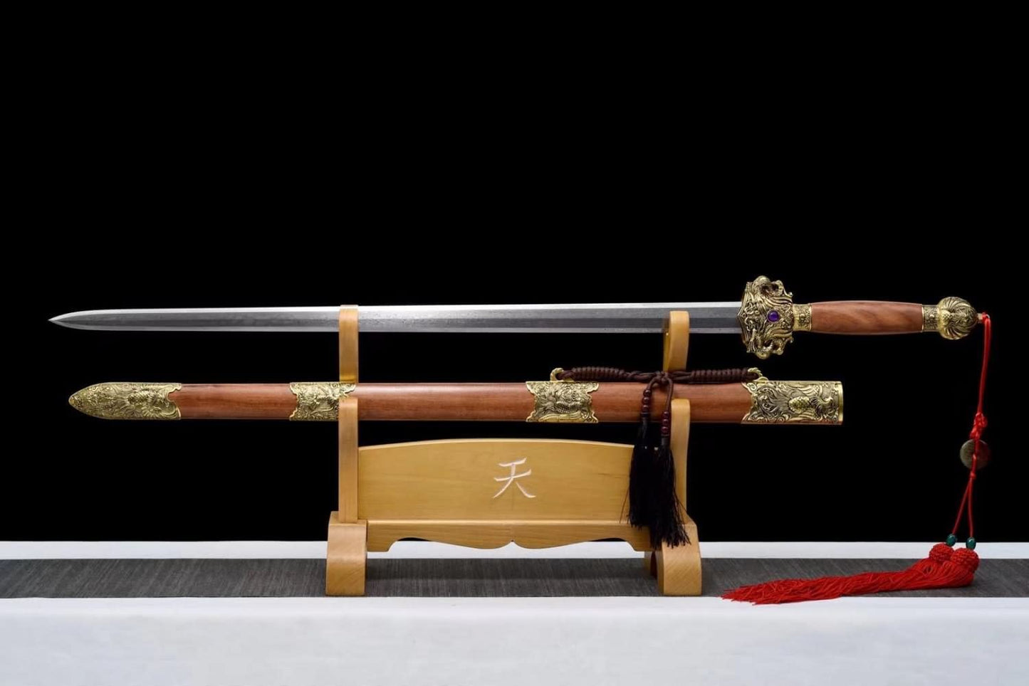 Phoenix Sword Real,Damascus Steel Blades,Rosewood Scabbard