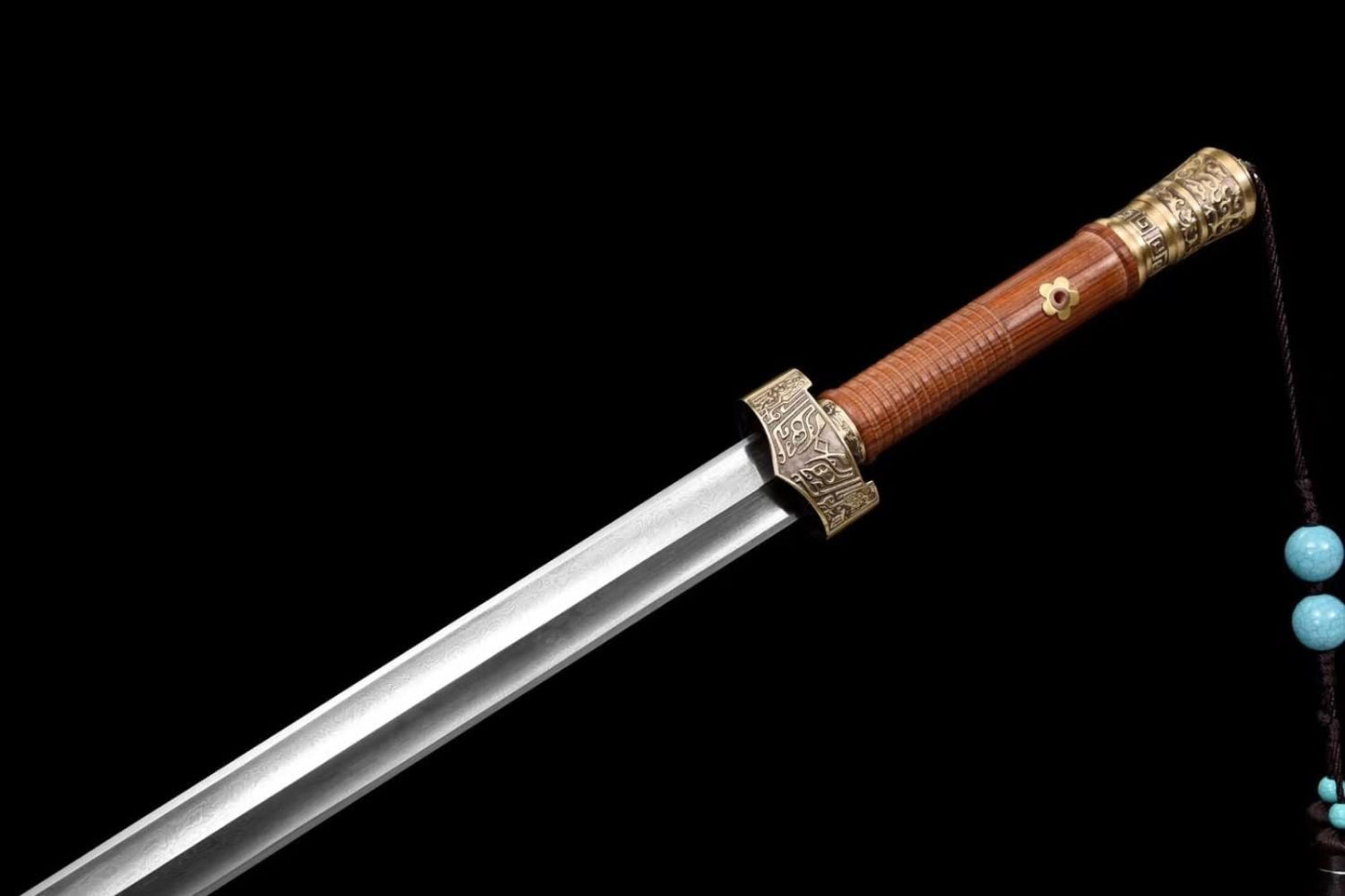 Wolong jian Sword,Forged Damascus Steel Blade,Brass Fitting