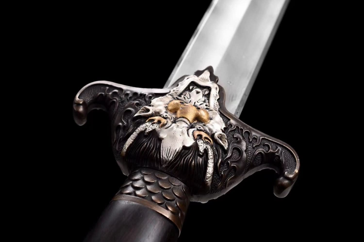 Chinese swords,Bat Sword Real,Damascus Steel Blades,Brass Fittings,Ebony Scabbard