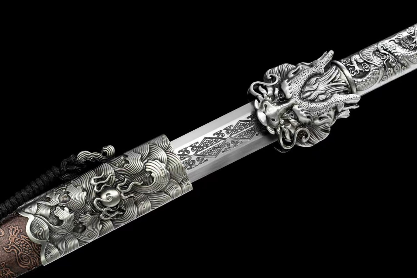 LOONGSWORD,Dragon King Swords with Forged High Carbon Steel Etched Blade-Faux Leather Scabbard