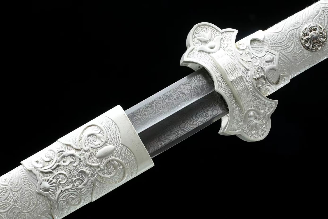 Tang jian Swords Real Damascus Steel Blade,Alloy Fittings,Silver Appearance,LOONGSWORD