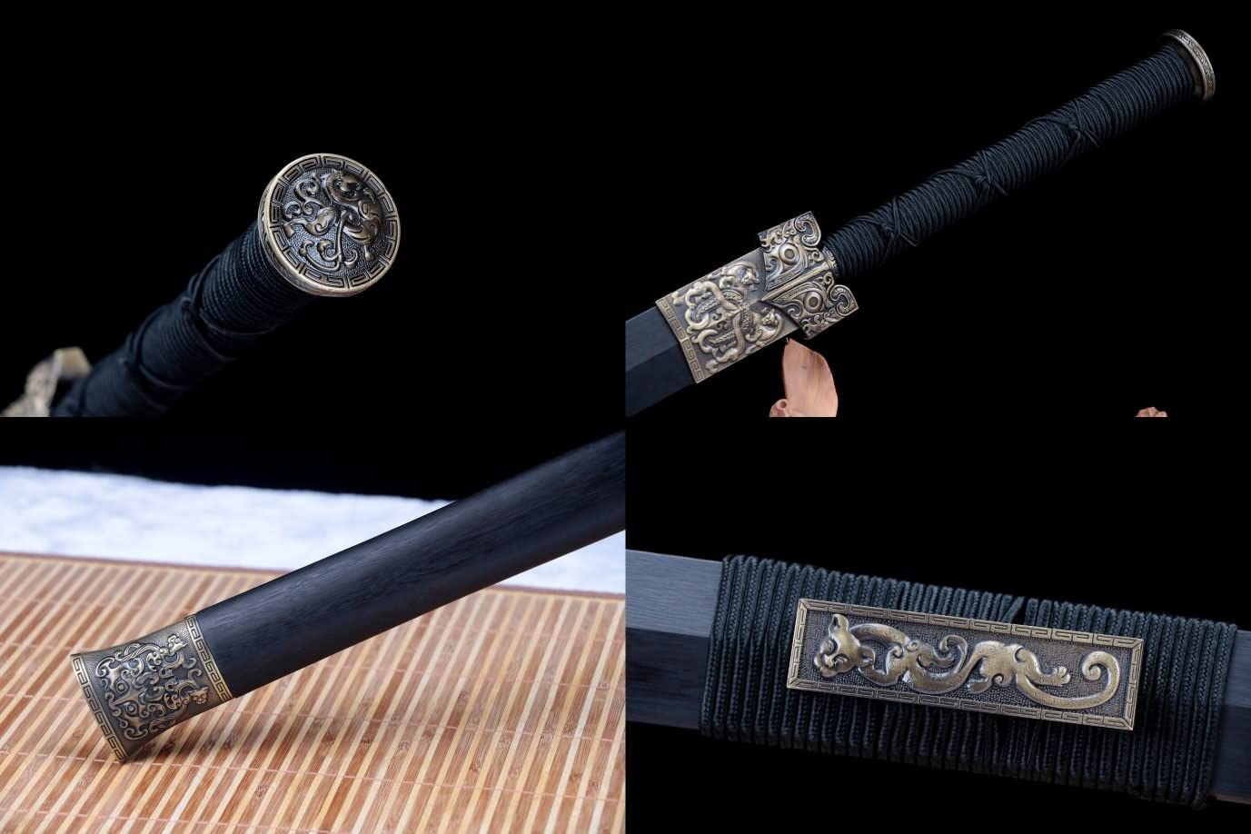 Han jian swords Real,Spring Steel Blade,Alloy Fittings,Black Wood Scabbard,chinese sword