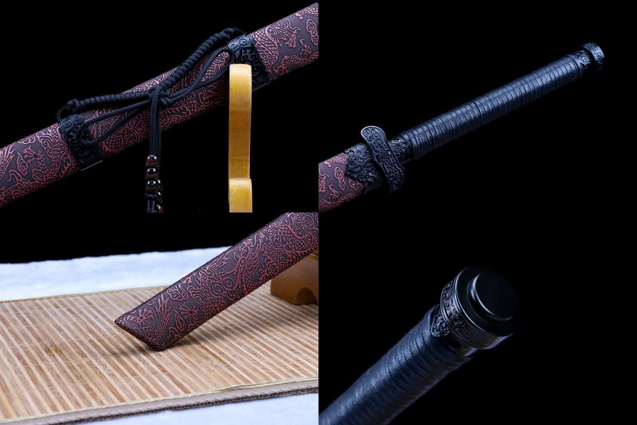 Black Gold Dao Sword Real,Forged High Carbon Steel Etch Blade