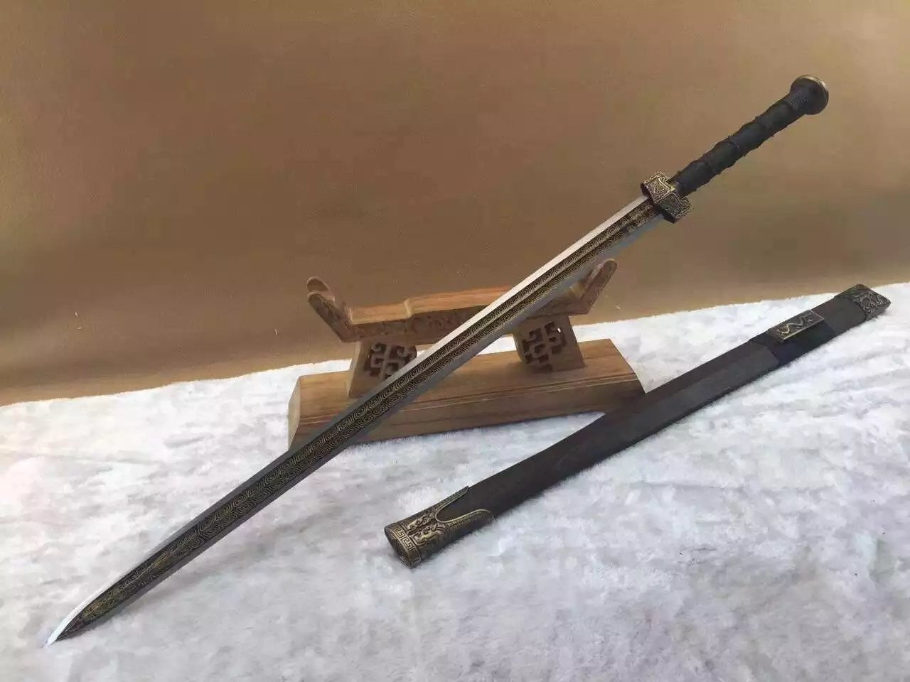 Han jian,High carbon steel Etching flame grain blade,Rosewood scabbard - Chinese sword shop