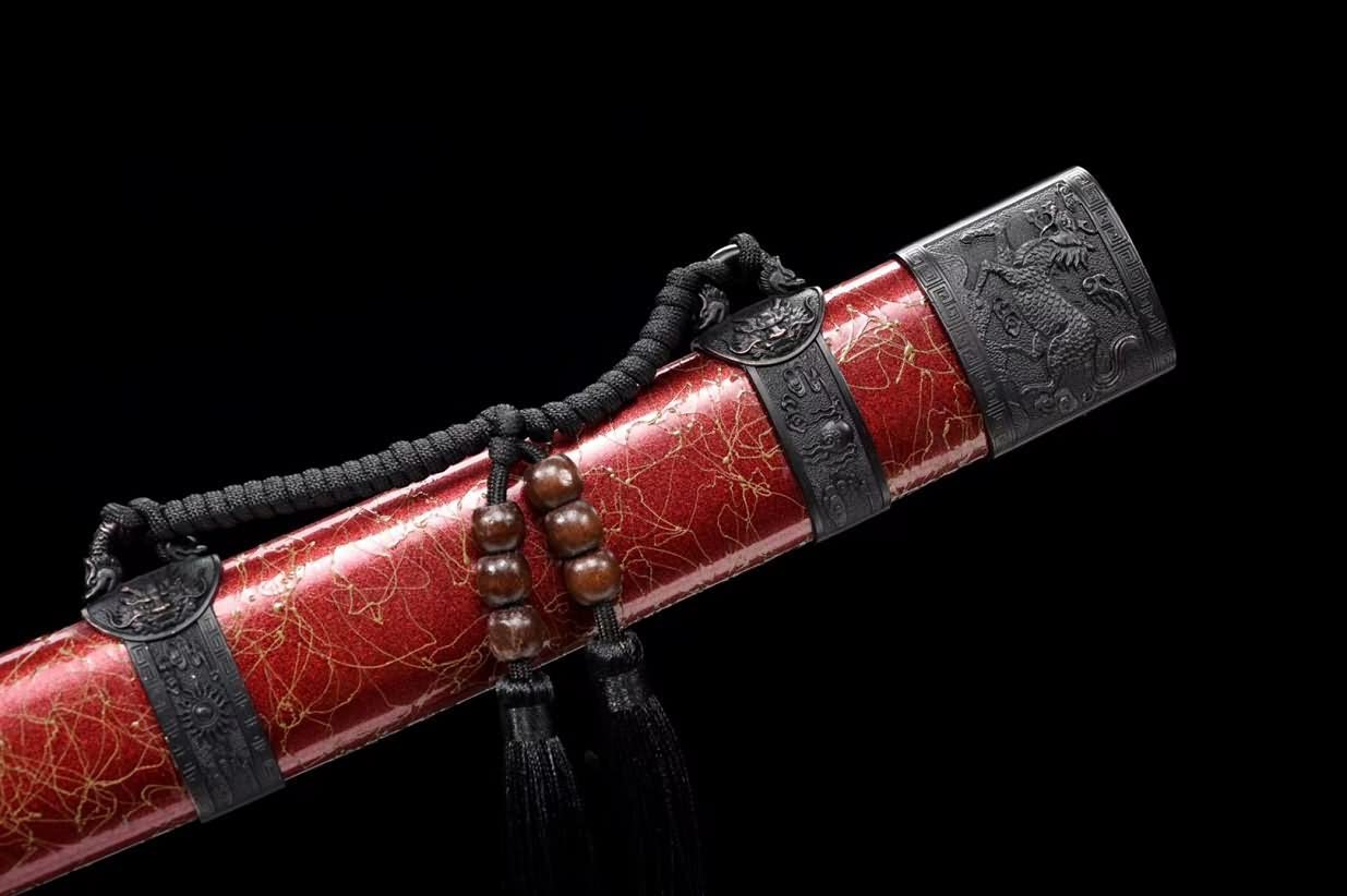 Kangxi dao,Forged High Carbon Steel Etch Blade,Red scabbard Battle Ready