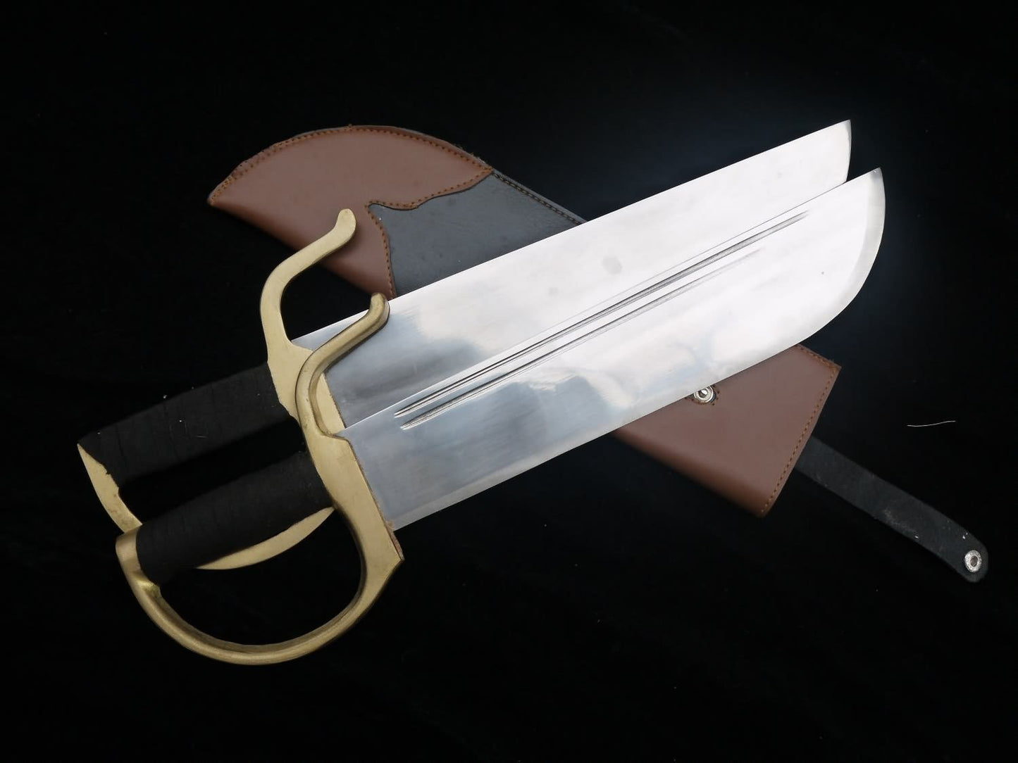 Wing Chun Bart Cham Dao/Stainless steel blade/Leather Scabbard/Copper fitted - Chinese sword shop