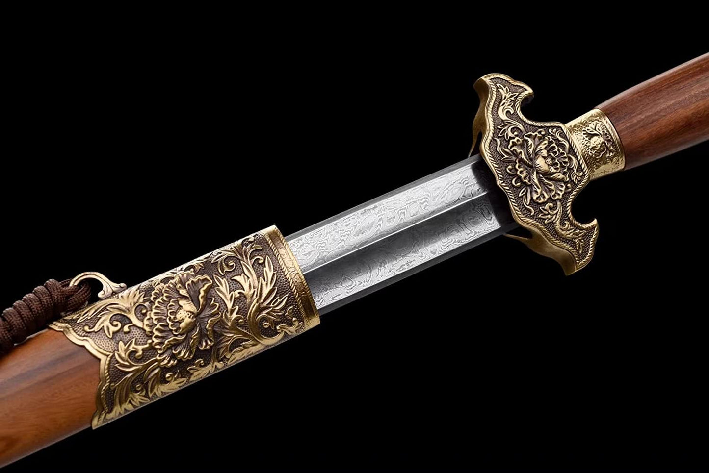 Peony Sword Real,Damascus Steel Blade,Brass fittings,Rosewood Scabbard,chinese swords