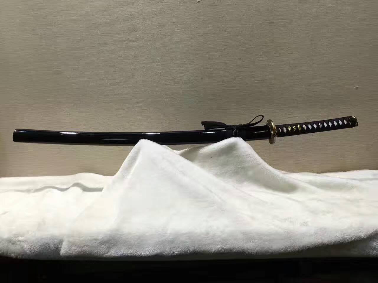Samurai sword,katana(Medium carbon steel,Alloy fitted,Black paint scabbard)Full tang,Length 39" - Chinese sword shop