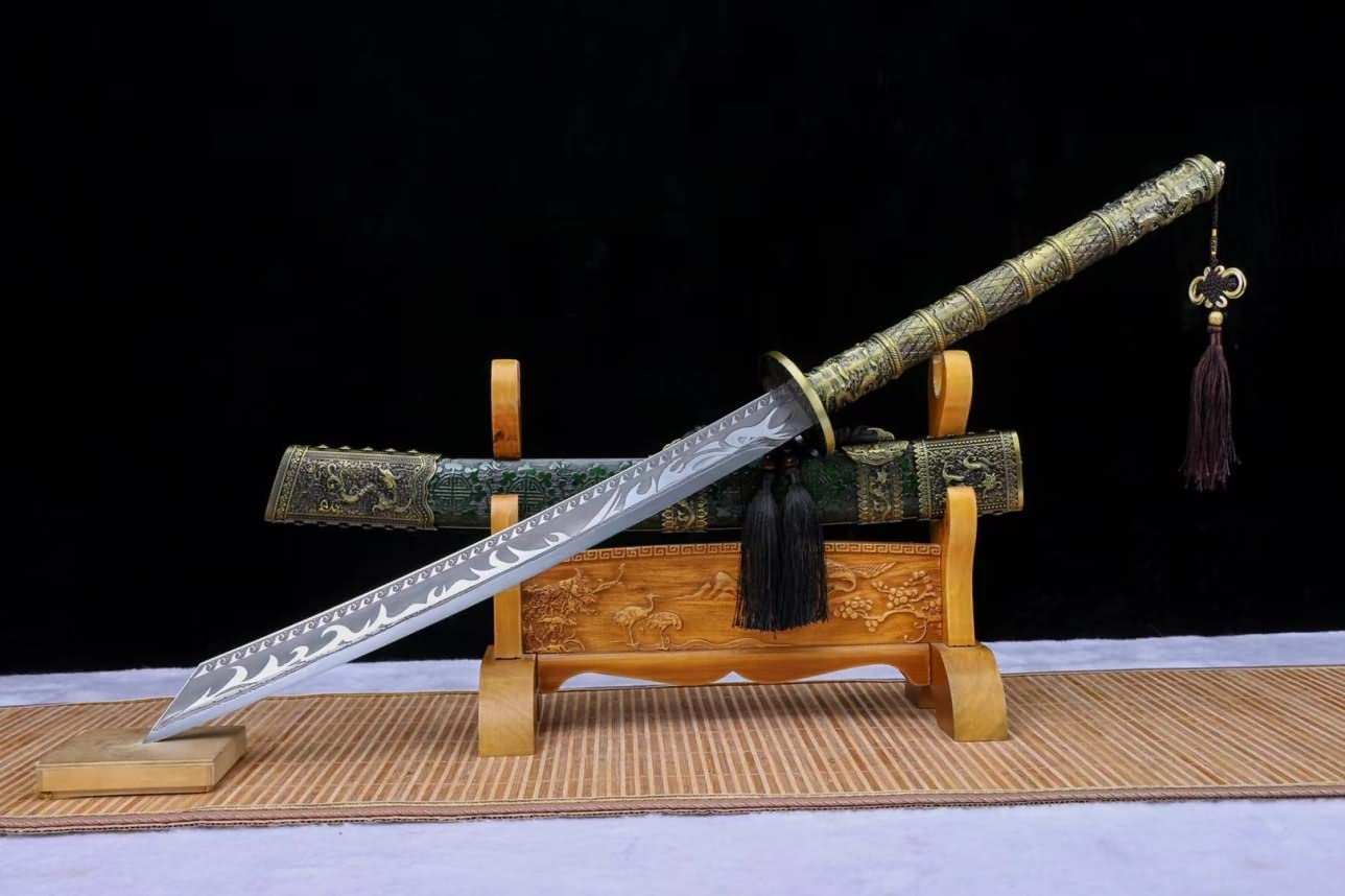 Chinese swrod,KANGXI dao,Broadsword(Forged High Carbon Steel Blade,Solid Wood Carving Scabbard) Battle Ready