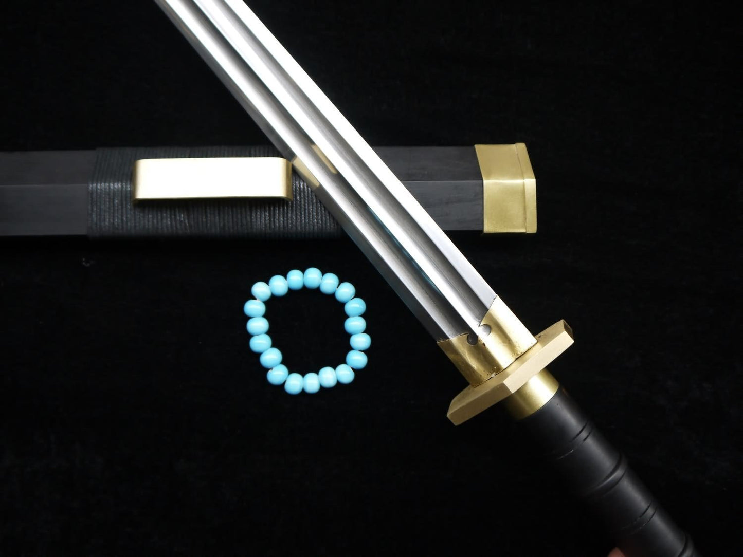 Han swords Handmade Damascus steel blade Black scabbard Brass fitted - Chinese sword shop