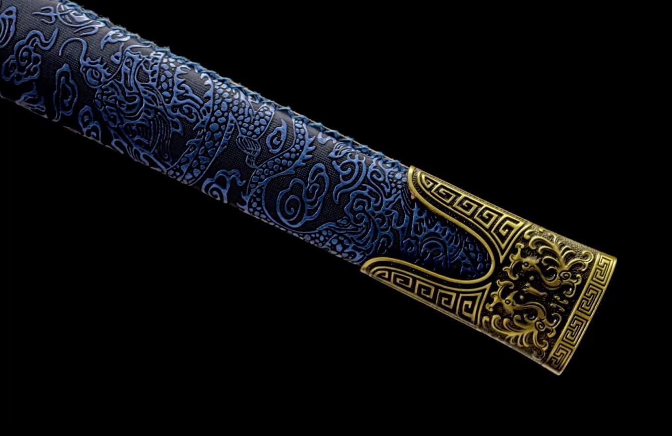 Han sword Medium Carbon Steel Blade Alloy Fittings Blue Scabbard,chinese sword