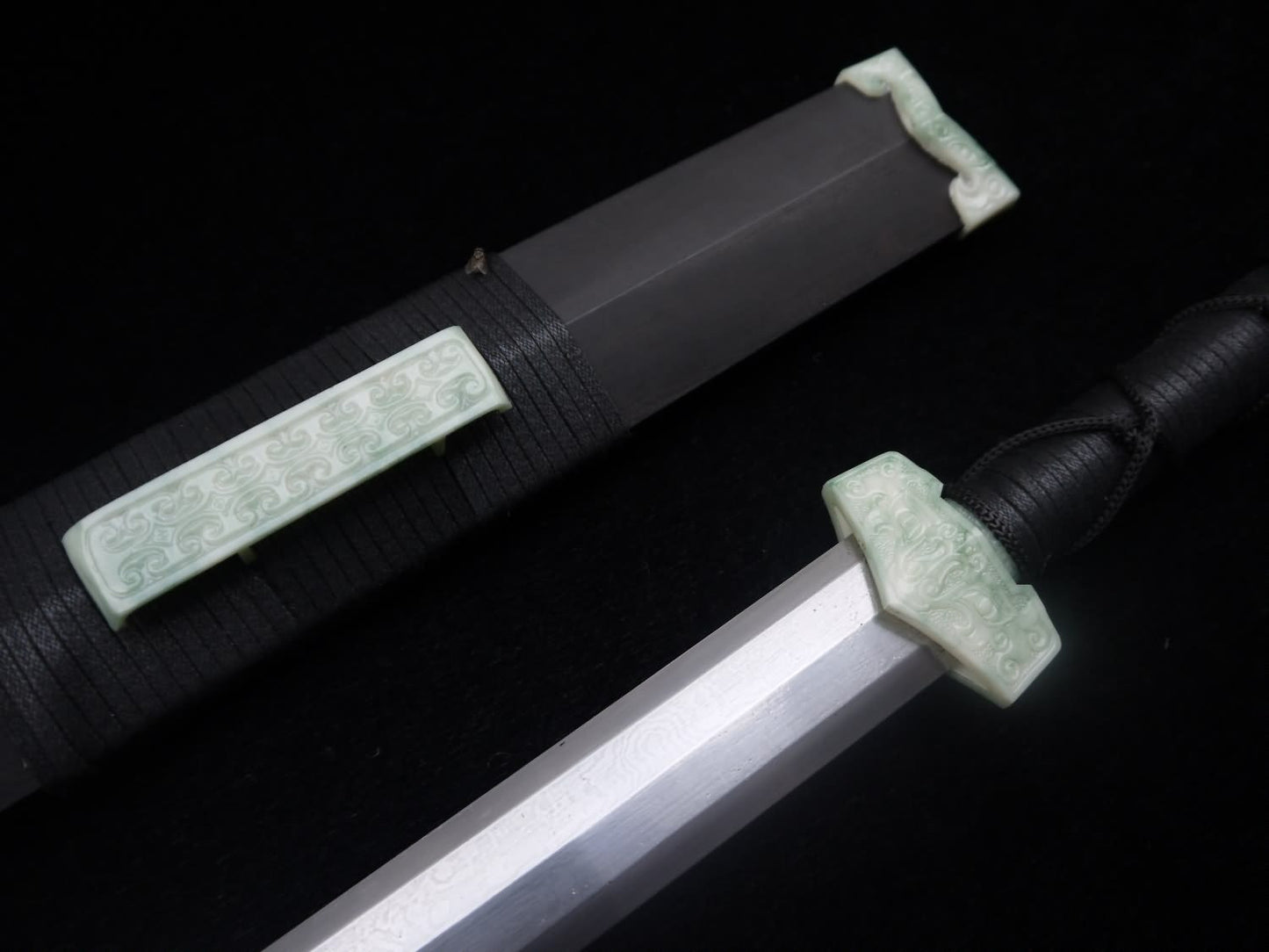 Chinese sword,Damascus steel Eight blade,Black scabbard,Resin Jade fitting - Chinese sword shop