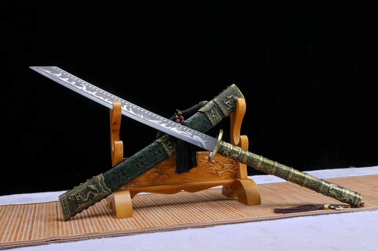 Chinese swrod,KANGXI dao,Broadsword(Forged High Carbon Steel Blade,Solid Wood Carving Scabbard) Battle Ready