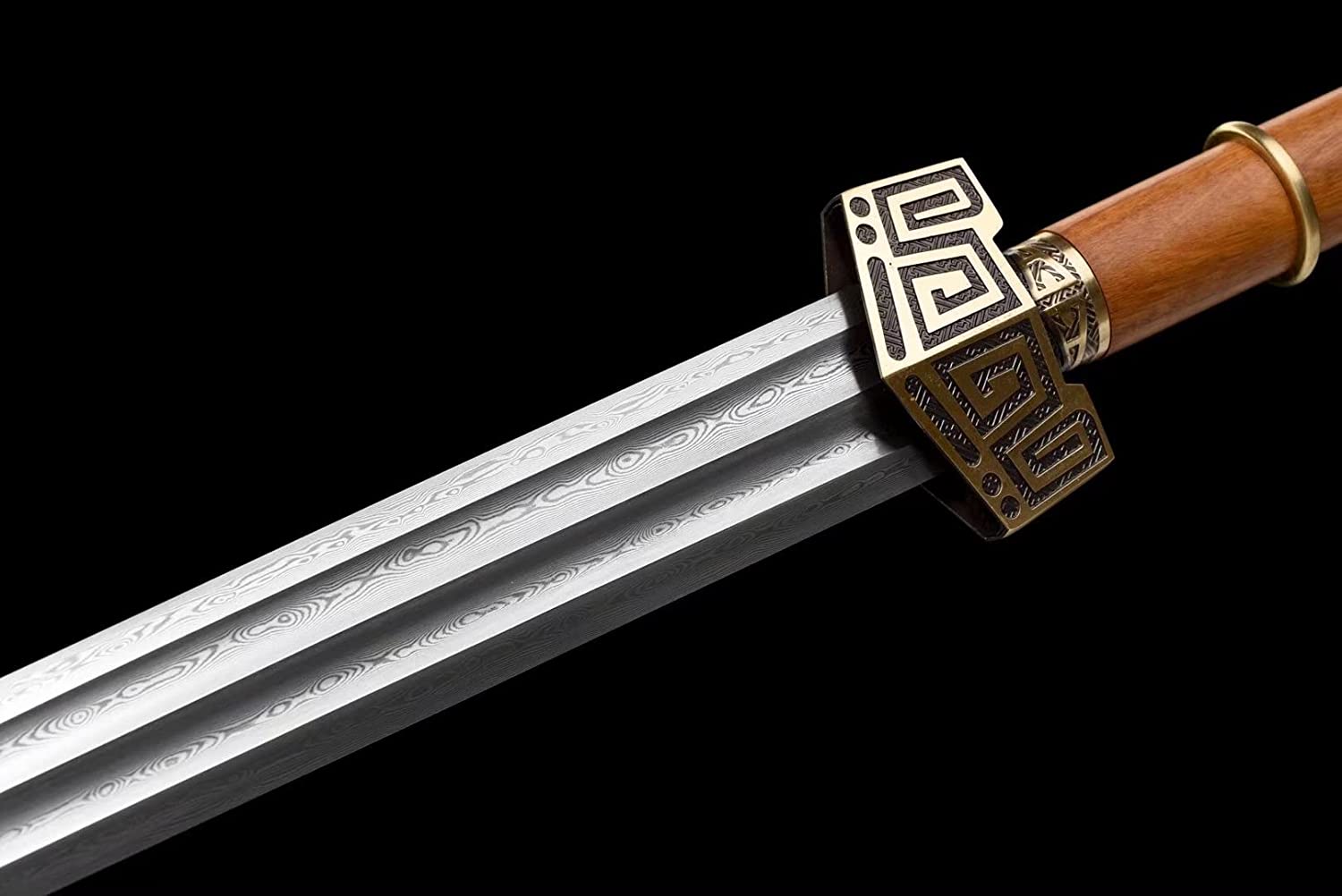 Qinwang jian,Damascus Steel Blade,Brass Fittings,Rosewood Scabbard,chinese sword