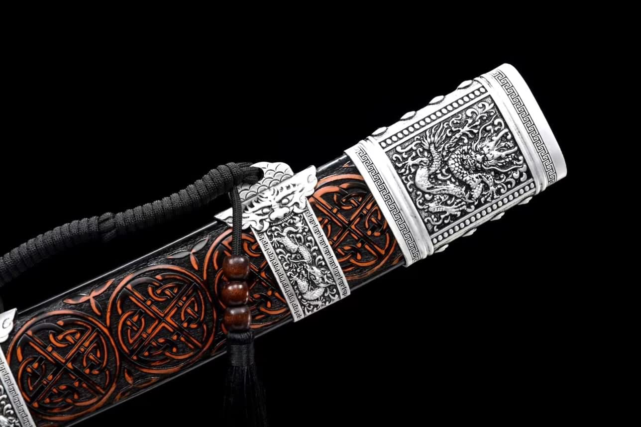 Kangxi Broadsword,High Carbon Steel Etch Blade,Carved Wooden Scabbard