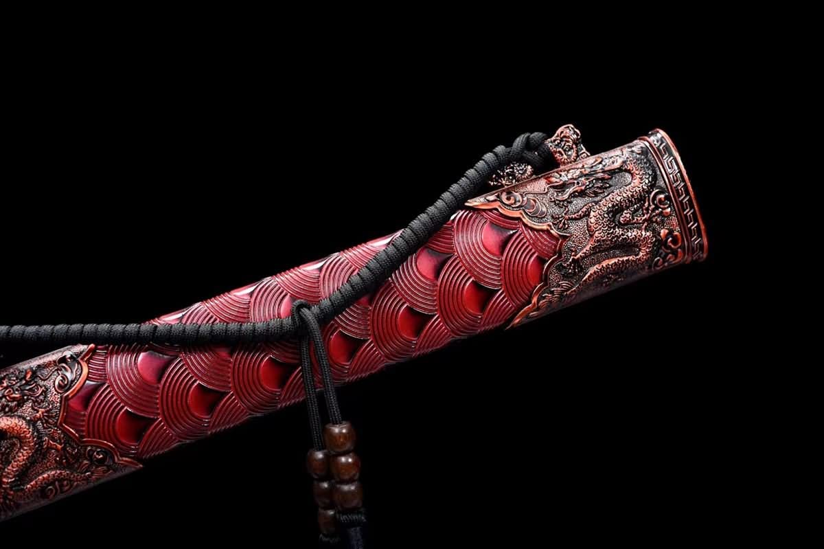 chinese sword,Qing dao,Forged High Carbon Steel Etch Blades,Red Scabbard,Battle Ready,LOONGSWORD