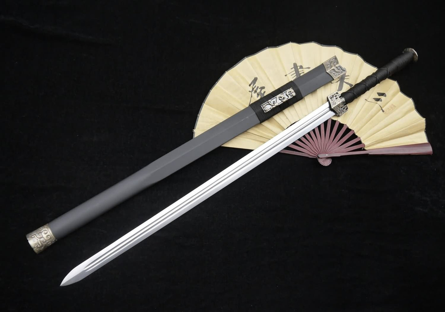Han jian/Medium carbon steel blade/Solid matte black paint Scabbard/Zinc-alloy - Chinese sword shop