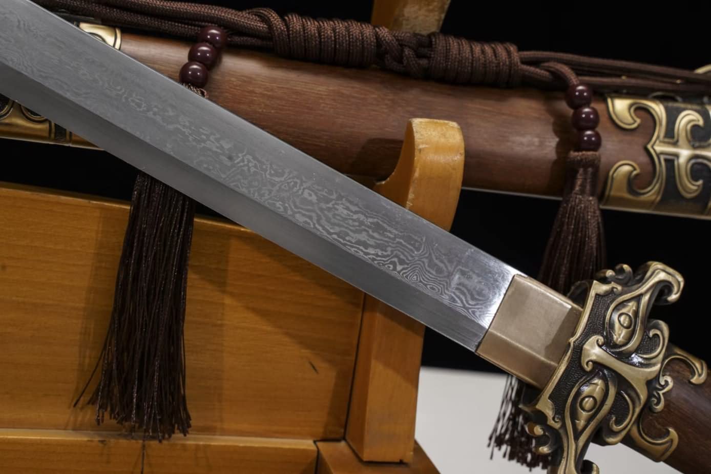 Tang dao, Damascus Steel Blades,Brass Fittings,Rosewood Scabbard,chinese sword