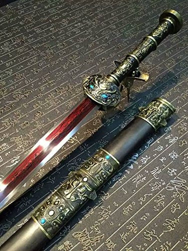 Fengyun jian/Damascus steel red blade/Black wood/Alloy handle/Length 35" - Chinese sword shop