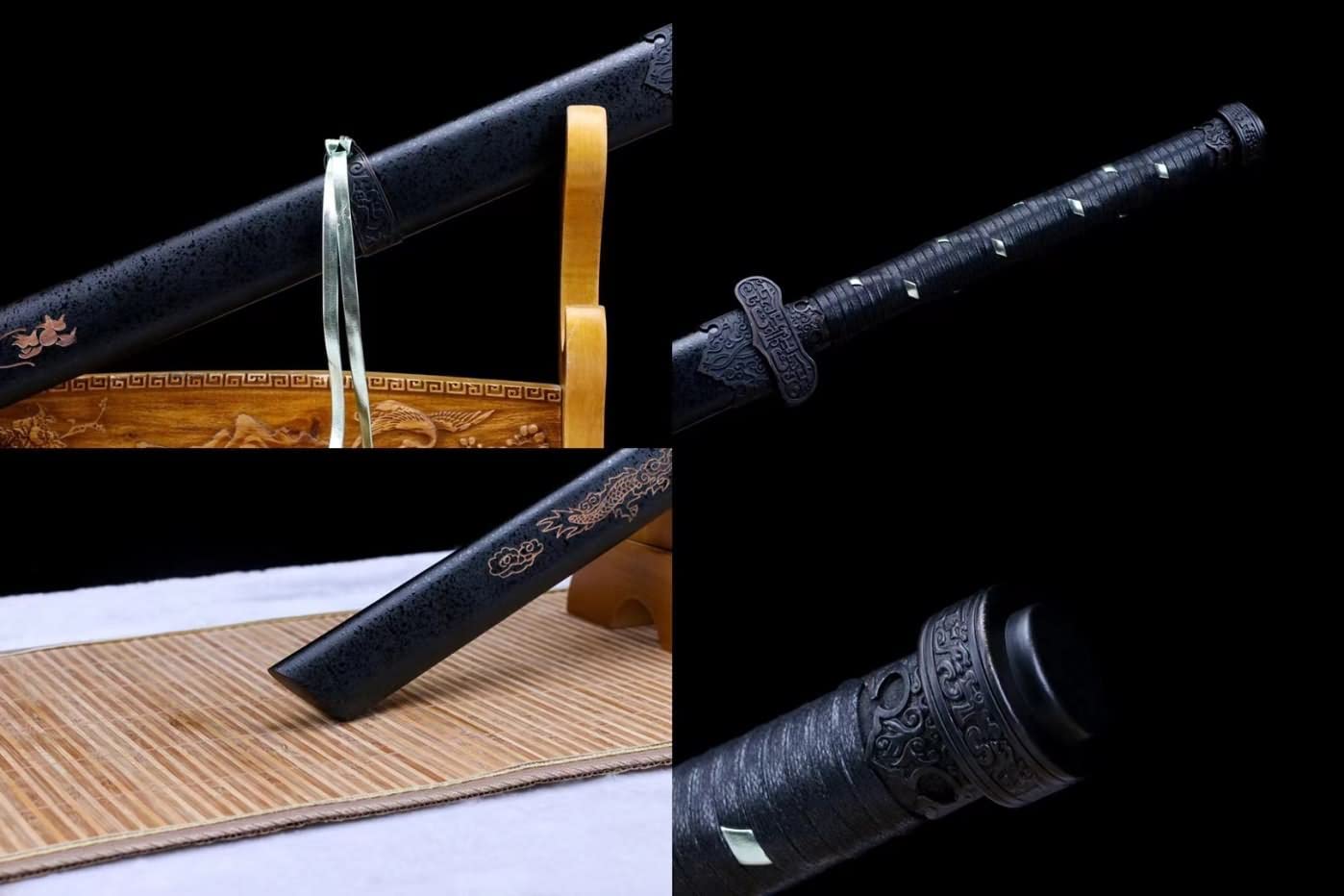 Black Gold Swords Real Forged High Carbon Steel Black Blades,Alloy Fittings,chinese sword