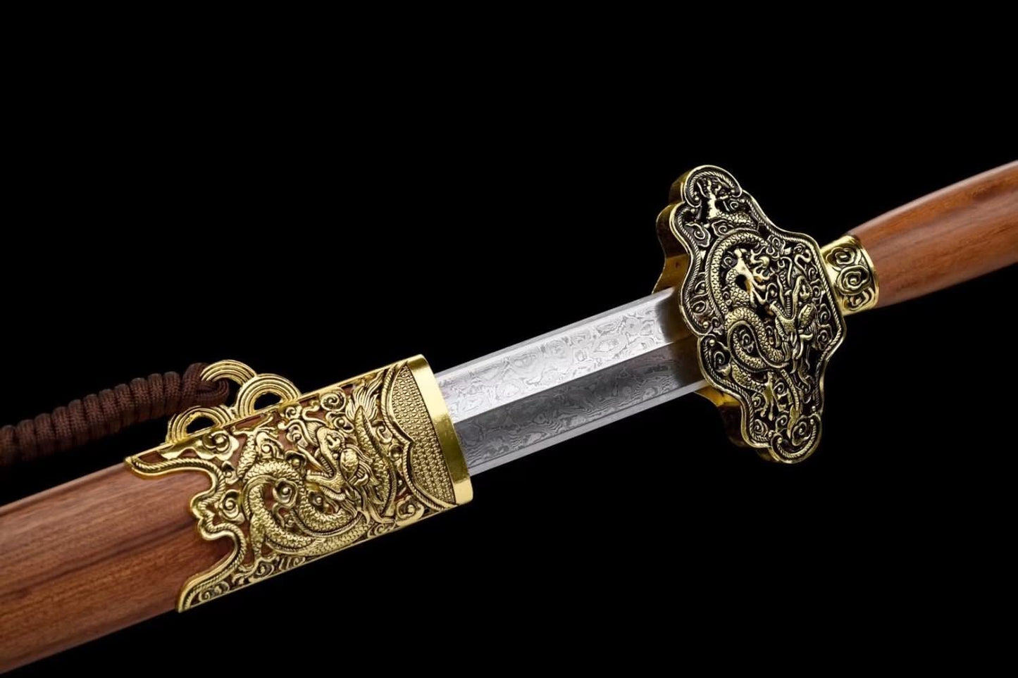 Nine Dragons Sword,Damascus Steel Blades,Golden Yellow Alloy Fittings