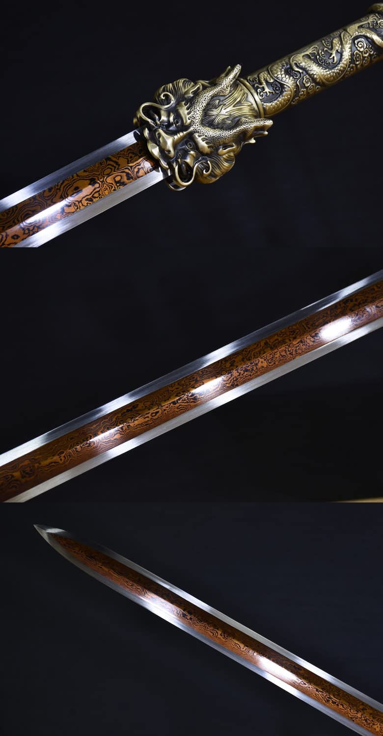 Dragon jian Real,Damascus Steel red Blade,Rosewood Scabbard,Brass Handle