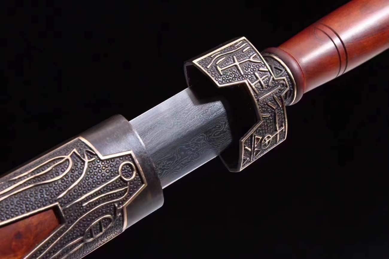 Chinese Swords Forged Damascus Steel Brass Fittings Sword Real Battle Ready