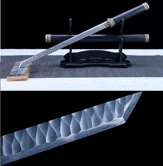 Tang dao Real,damascus Blades,Brass Fittings,Black Wood Scabbard,chinese sowrds